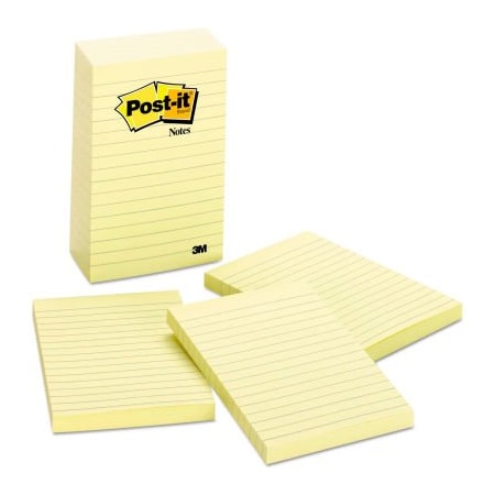 3M Post-it Note Pads 6605PK, 4" x 6", Canary Yellow, 30 Sheets, 5/Pack 6605PK